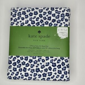 Kate Spade New York 3 Piece Twin XL Sheet Set Blue Leopard Print Cotton New Dorm